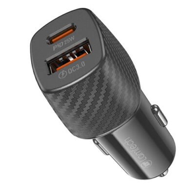 LAMTECH DUAL PORT CAR FAST CHARGER TYPE-C PD 25W & USB 18W BLACK