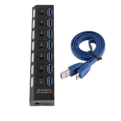 USB 3.0 HUB 7-Port Hi-Speed w/Switches & Blue LED Desing KO283