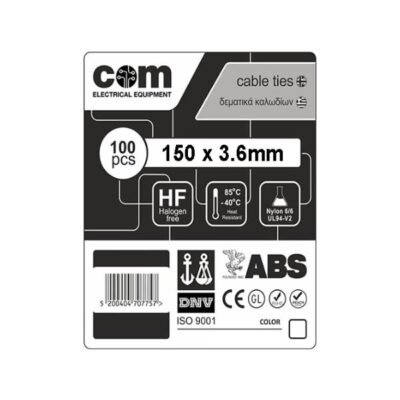 Δεματικά καλωδίων  Μαύρα 3.6 x 150mm 100τεμ/Συσκ COM