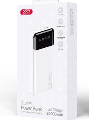 XO PR192 POWERBANK PD20W, QC 18E, 20000 mAh, ΜΕ ΟΘΟΝΗ, ΛΕΥΚΟ