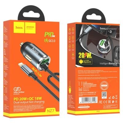 HOCO NZ7 ΦΟΡΤΙΣΤΗΣ ΑΥΤΟΚΙΝΗΤΟΥ PD20W+QC3.0 ΜΕ ΚΑΛΩΔΙΟ LIGHTNING, 2 ΘΥΡΕΣ