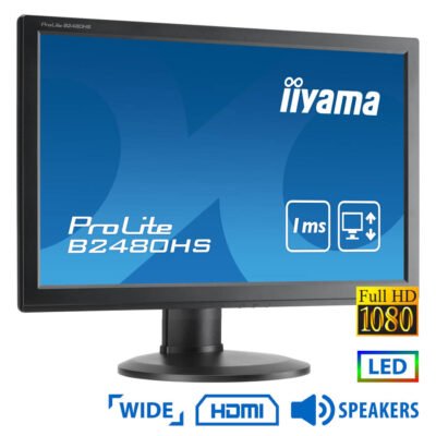 Used (A-) Monitor B2480Hx LED/Iiyama/24”FHD/1920×1080/Wide/Black/w/Speakers/Grade A-/D-SUB & DVI-D &