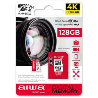 AIWA MICRO SD CARD 128GB CL10 4K WITH ADAPTER